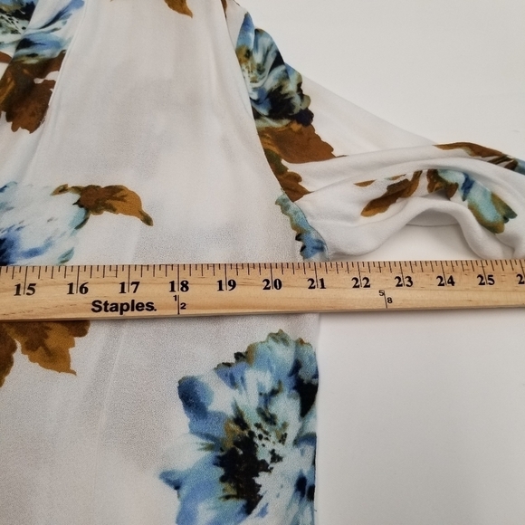 House of Harlow 1960 floral open front‎ cardigan white big blue flowers Large - Picture 7 of 13